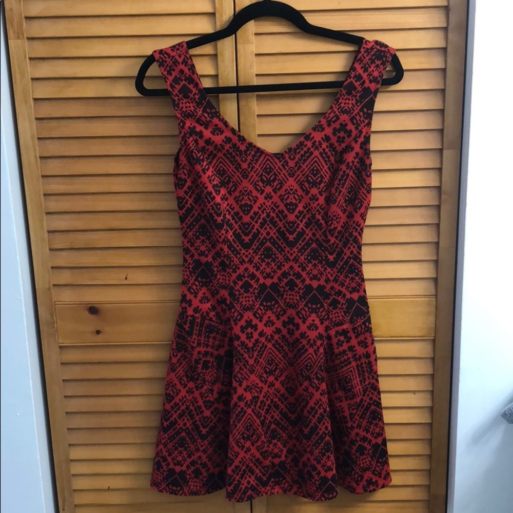 Red & Black Geometric Dress